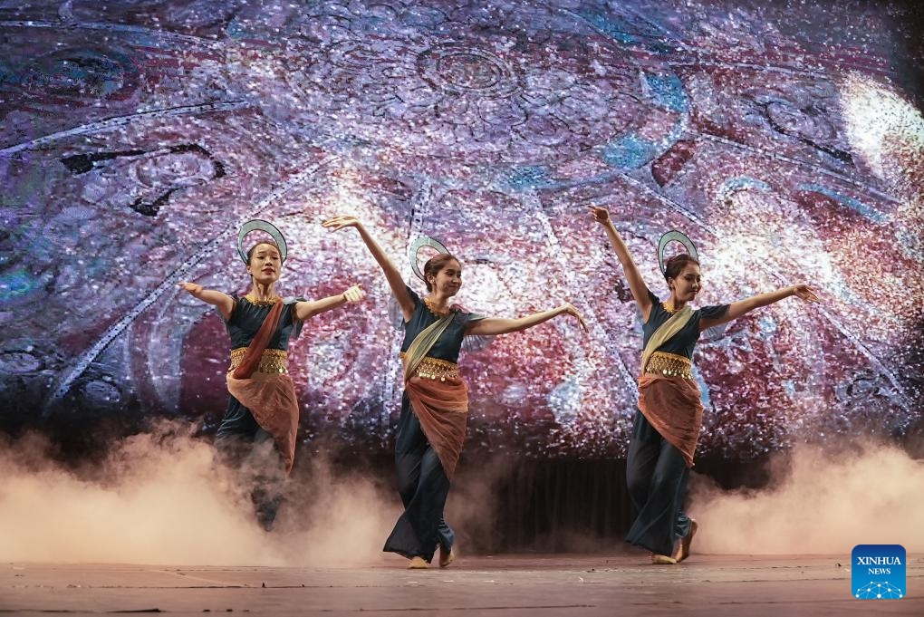 Dancers from China's Northwest Minzu University perform at the Colors of China: Ethnic Kaleidoscope evening gala in Sao Paulo, Brazil, Aug. 18, 2024. (Photo: Xinhua)