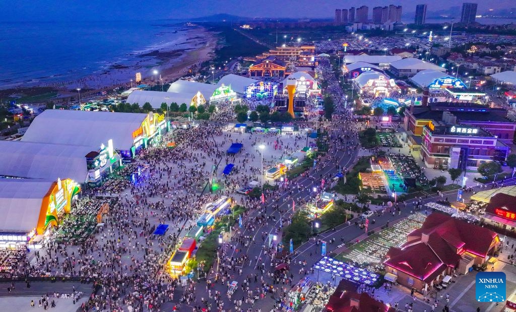 An aerial drone photo taken on July 19, 2024 shows the venue of the 34th Qingdao International Beer Festival in Laoshan District of Qingdao, east China's Shandong Province. (Photo: Xinhua)