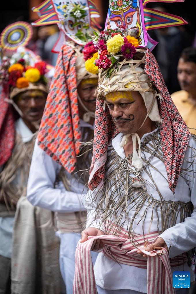 People participate in a procession to mark the Gaijatra Festival in Kathmandu, Nepal, Aug. 20, 2024. The Gaijatra Festival, or Cow Festival, is marked here on Tuesday. (Photo: Xinhua)