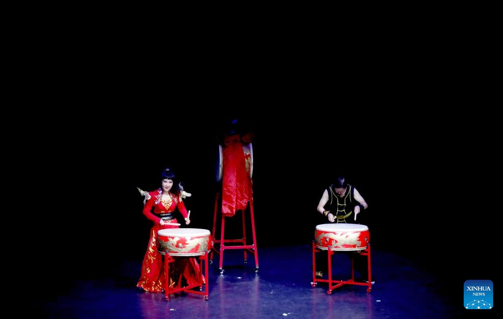 Drum artists from China perform during a gala evening titled The Spirit of the Great Wall, in London, Britain, Aug. 19, 2024. (Photo: Xinhua)