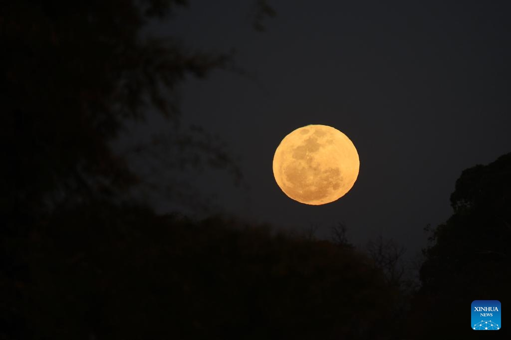 A full moon is seen from the Square of Three Powers, in Brasília, Brazil, Aug. 19, 2024. (Photo: Xinhua)