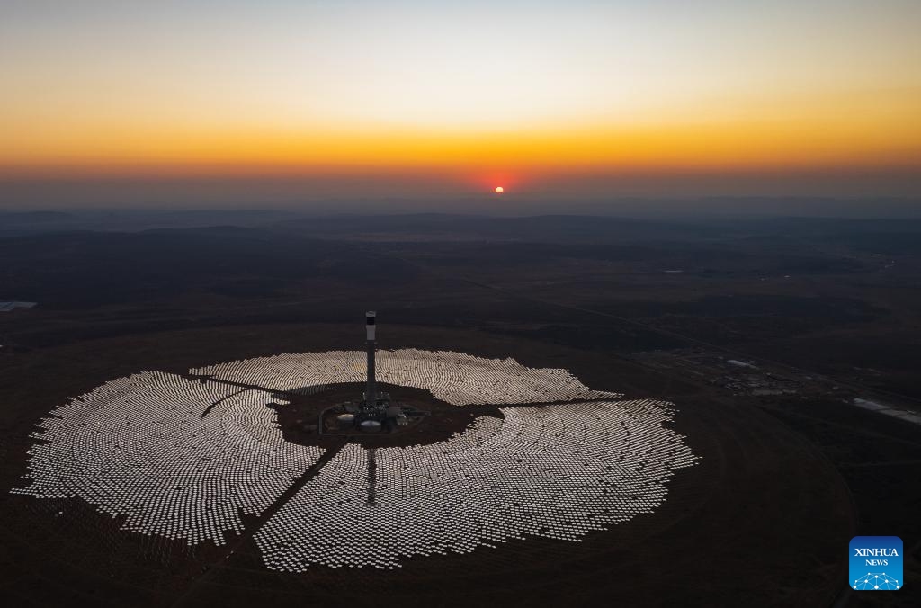 An aerial drone photo taken on Aug. 20, 2024 shows a view of the Redstone Concentrated Solar Thermal Power Project near Postmasburg in Northern Cape Province of South Africa. The project is one of the country's biggest renewable energy power plants. (Photo: Xinhua)