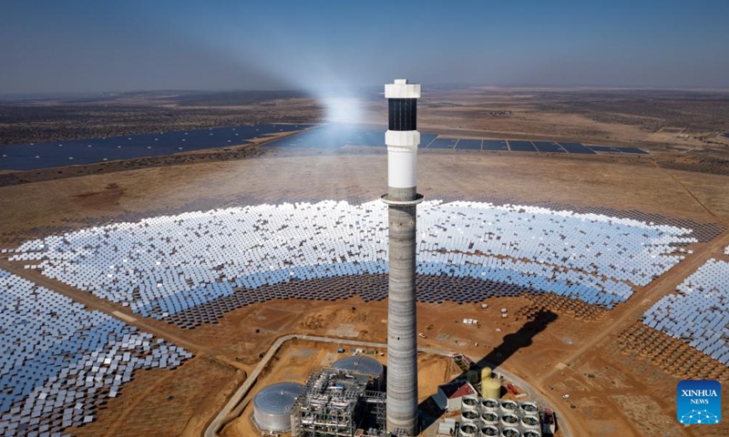 An aerial drone photo taken on Aug. 20, 2024 shows a view of the Redstone Concentrated Solar Thermal Power Project near Postmasburg in Northern Cape Province of South Africa. The project is one of the country's biggest renewable energy power plants. (Photo: Xinhua)