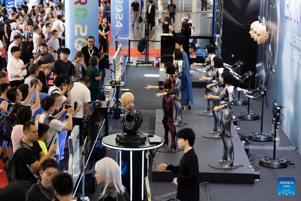 Humanoid robots are pictured during the World Robot Conference 2024 in Beijing, capital of China, Aug. 21, 2024. The World Robot Conference 2024 opened here on Wednesday. (Photo: Xinhua)