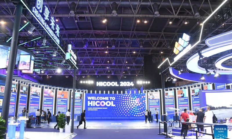 This photo taken on Aug. 23, 2024 shows a view of the exhibition area of HICOOL 2024 Global Entrepreneur Summit in Beijing, capital of China. The global entrepreneur summit was held in Beijing from Friday to Sunday. (Xinhua/Ren Chao)