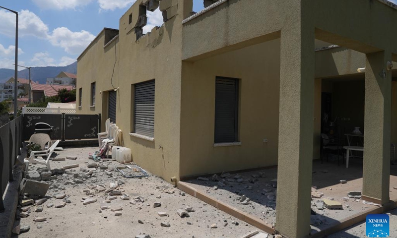 This photo taken on Aug. 24, 2024 shows a house directly hit in a rocket attack from Lebanon, in Kiryat Shmona, northern Israel. (Ayal Margolin/JINI via Xinhua)