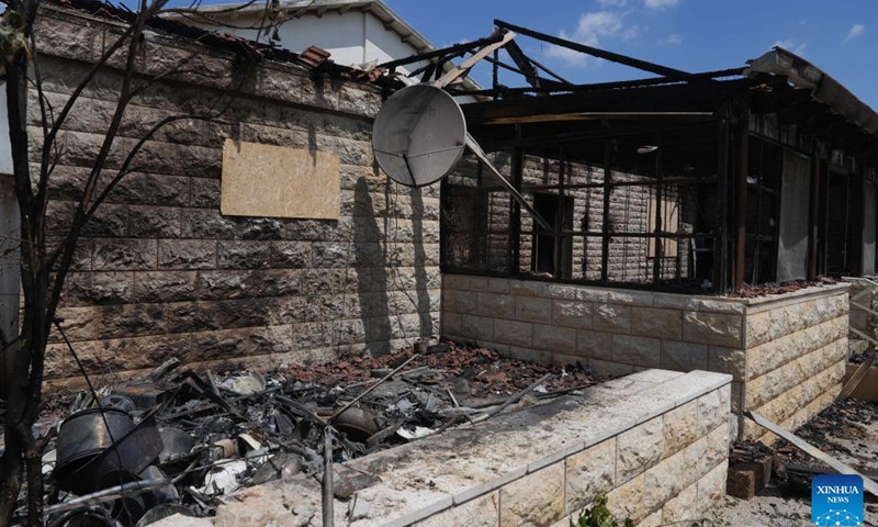 This photo taken on Aug. 24, 2024 shows a house directly hit in a rocket attack from Lebanon, in Kiryat Shmona, northern Israel. (Ayal Margolin/JINI via Xinhua)