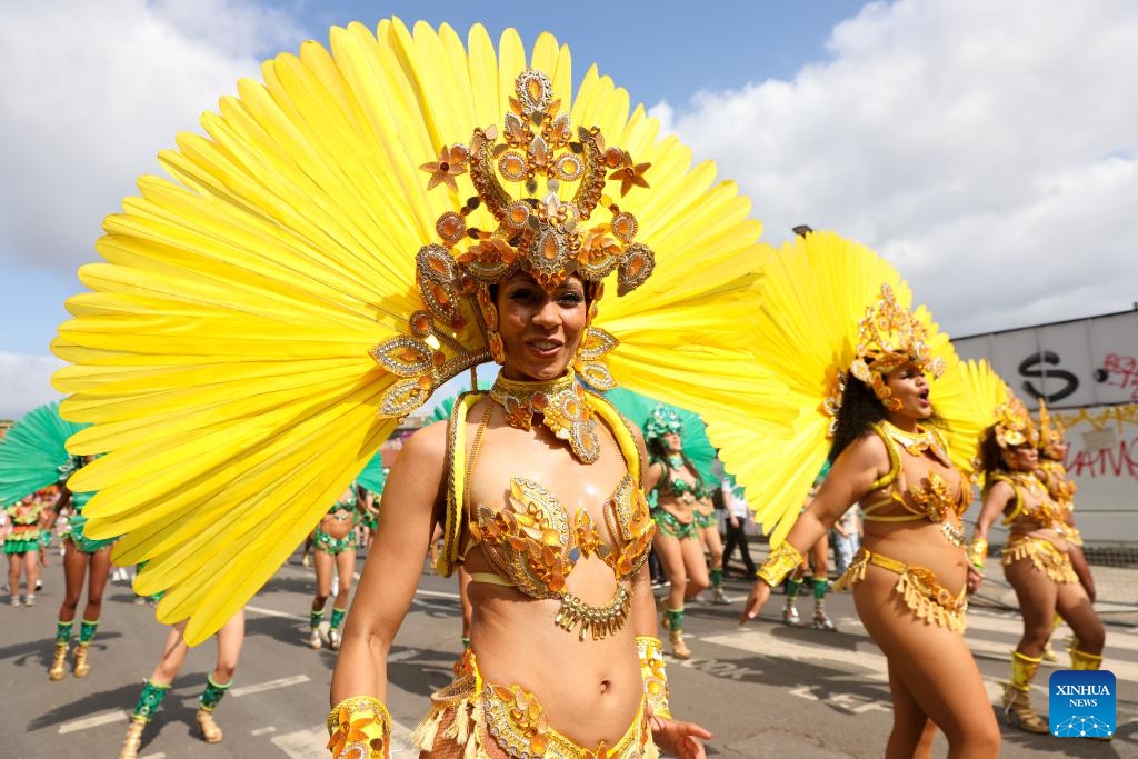 Performers participate in Notting Hill Carnival in London, Britain, on Aug. 26, 2024. Originated in the 1960s, the carnival is a way for Afro-Caribbean communities to celebrate their cultures and traditions. (Photo: Xinhua)