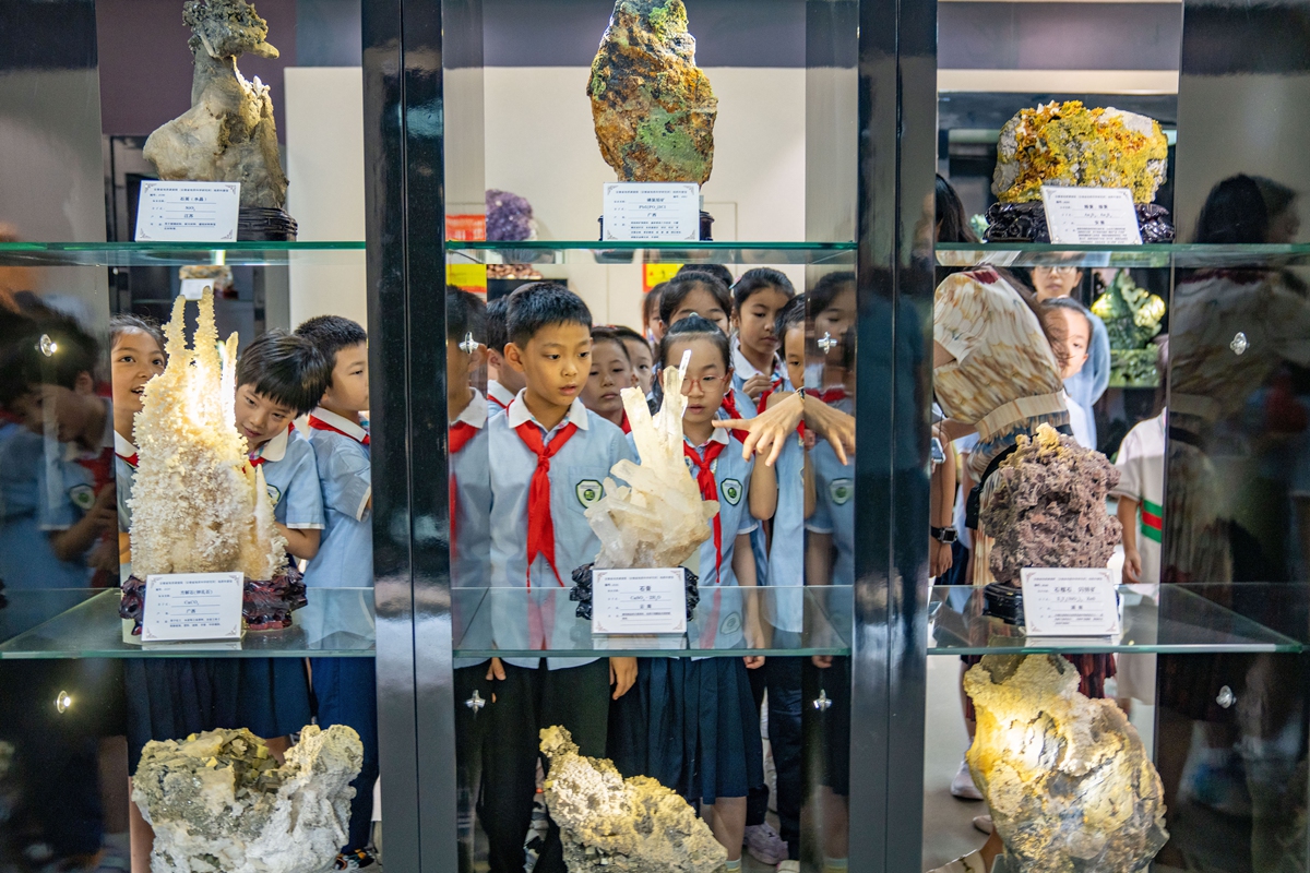 Elementary students visit a geological museum to explore various minerals and rocks on August 27, 2024 in Hefei, East China's Anhui Province. China will mark the 2024 National Science Popularization Day with a wide range of activities from September 15 to 25 across the country. Photo: VCG