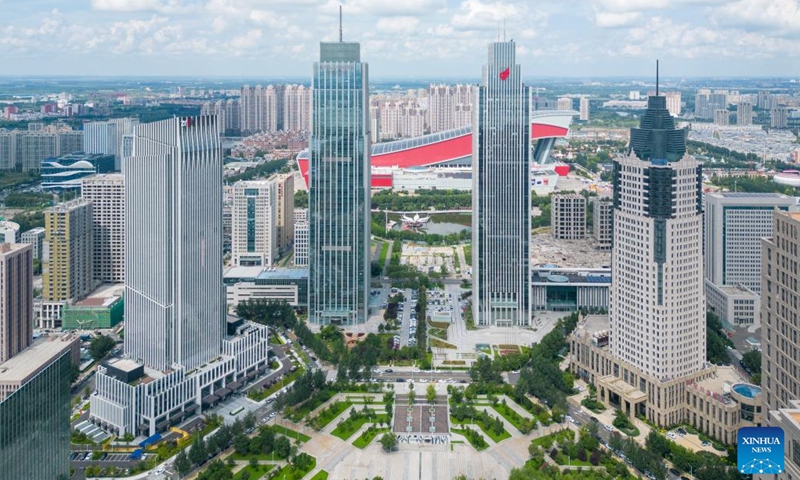 An aerial drone photo taken on Aug. 15, 2024 shows a view of the Harbin sub-area of Heilongjiang pilot free trade zone (FTZ) in Harbin, northeast China's Heilongjiang Province. Known as China's Ice City, Harbin has a reputation for its cool weather and diversified attractions, even during the summer months, which helps it remain attractive to tourists throughout the year. (Photo: Xinhua)