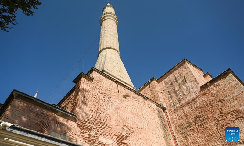 This photo taken on Aug. 26, 2024 shows the ancient building Hagia Sophia in Istanbul, Türkiye. The 1,500-year-old building is one of the most popular tourist spots in the country. It was listed as a UNESCO World Heritage Site in 1985. (Photo: Xinhua)