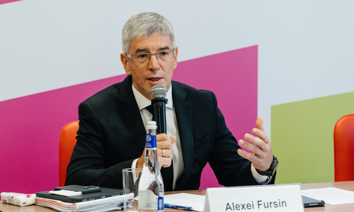 Alexei Fursin, head of the Department of Culture of the City of Moscow, speaks during an event at the Moscow International Film Week held from Friday to Wednesday in Moscow, Russia. Photo: Courtesy of Moscow International Film Week organizers