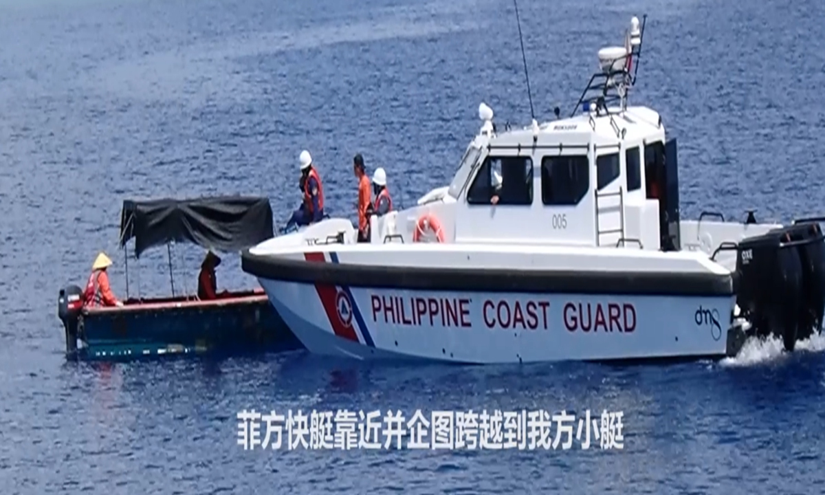 The Philippine speedboat at one point accelerates toward and attempts to cross over onto the Chinese boat in a dangerous manner to obstruct their progress. Photo: screenshot of video provided by Chinese research team