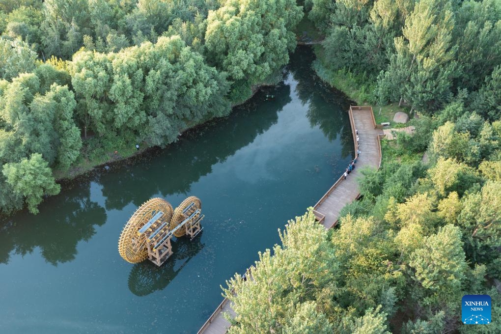 An aerial drone photo taken on July 25, 2024 shows people walking in a park in Suihua City, northeast China's Heilongjiang Province. Following a booming ice-and-snow season last winter, northeast China's attractions, previously renowned for their spectacular winter scenes, are now experiencing a surge in summer tourism. China's northeast region, which boasts abundant ice and snow resources, also has a high forest coverage rate and comfortable temperatures in summer. (Photo: Xinhua)