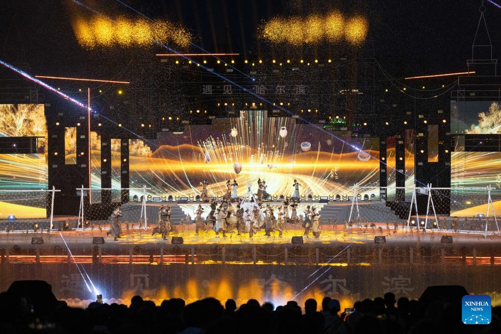 The live-action performance Encounter Harbin is staged at Sun Island scenic spot in Harbin, northeast China's Heilongjiang Province, June 10, 2024. In recent years, while the booming night economy in China's northeast region is providing local people and tourists with colorful nightlife options, it has given impetus to the growth of local economy. (Photo: Xinhua)