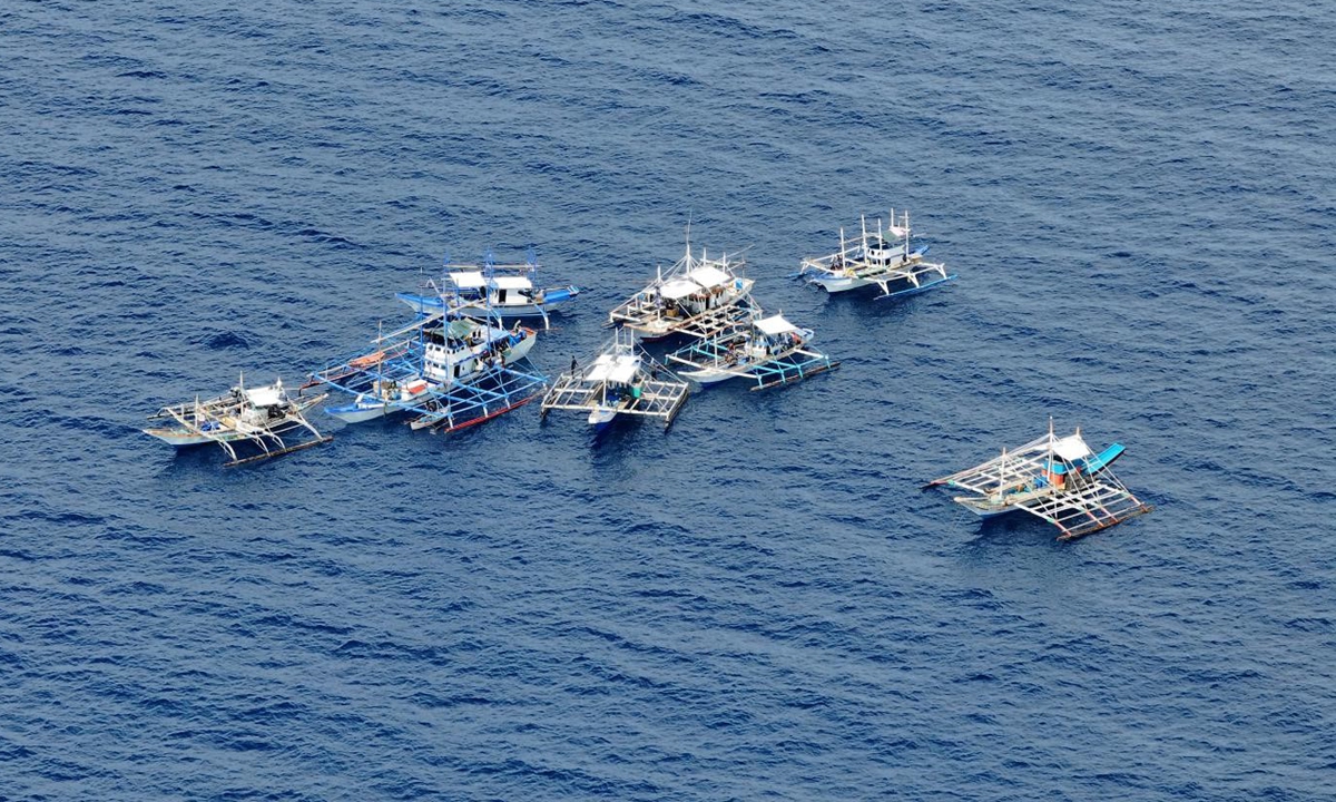 Filipino fishing boats on the northwest side of the lagoon of Xianbin Jiao Photo: Courtesy of China's Ministry of Natural Resources