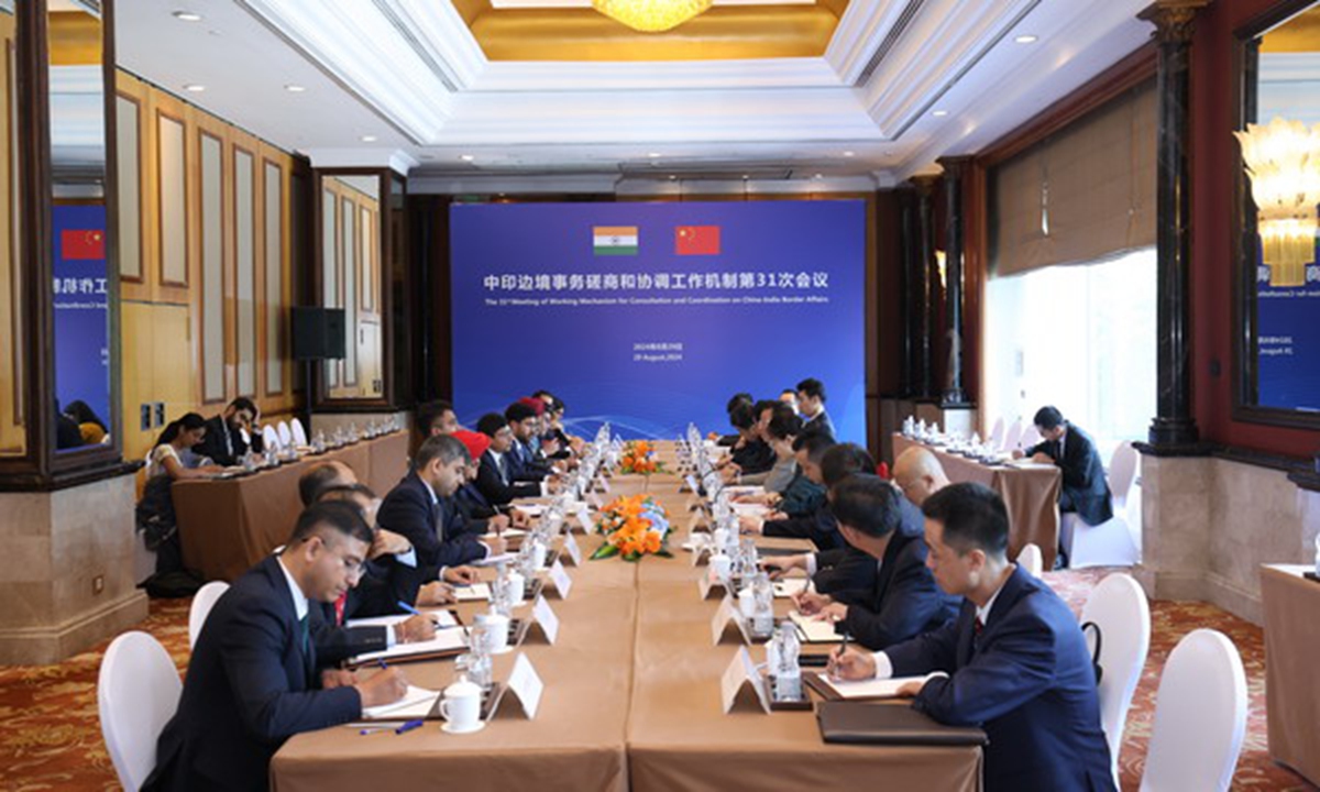 China and India hold the 31st Meeting of Working Mechanism for Consultation and Coordination on China-India Border Affairs in Beijing on August 29, 2024. Photo: Chinese Foreign Ministry