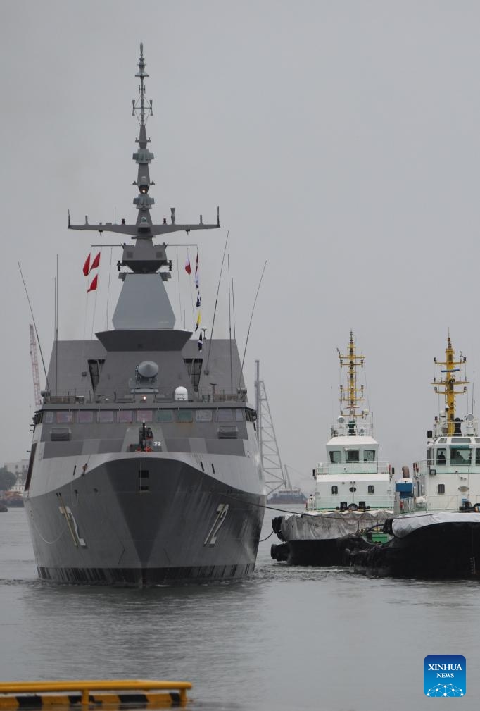 This photo taken on Aug. 29, 2024 shows the Singaporean navy's No. 72 frigate at a military port in Zhanjiang, south China's Guangdong Province. China and Singapore will hold a joint maritime exercise near Zhanjiang in Guangdong Province, south China. (Photo: Xinhua)