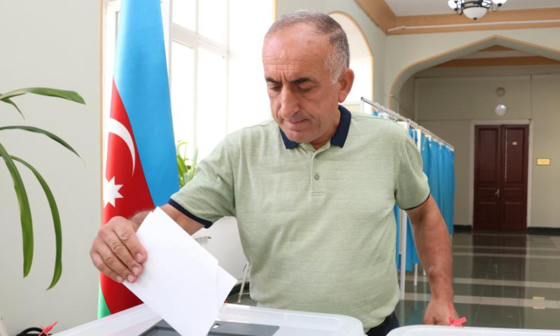 A man casts his ballot at a polling station in Baku, Azerbaijan, Sept. 1, 2024. Azerbaijan's snap parliamentary elections began early Sunday. (Photo by Tofik Babayev/Xinhua)