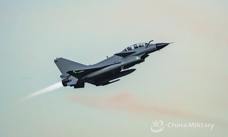 J-10 fighter jet attached to an aviation brigade with the air force under the PLA Southern Theater Command takes off for a round-the-clock flight training exercise on July 16, 2024. (eng.chinamil.com.cn/Photo by Shang Jieyan)