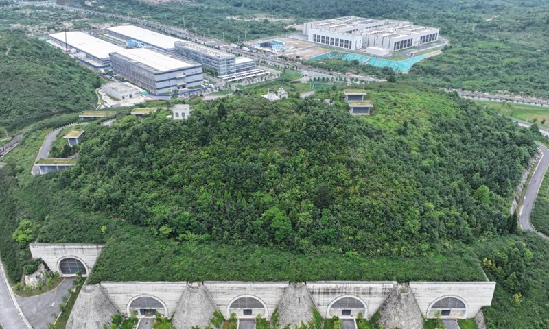 A drone photo taken on Aug. 29, 2024 shows a Tencent data center in Gui'an New Area, southwest China's Guizhou Province. Often dubbed China's big-data hub, the mountainous province of Guizhou is China's first national big-data comprehensive pilot zone. It promotes the big-data industry as the backbone of its high-quality social and economic development. Currently, 47 major data centers are either under construction or operational across this province. (Xinhua/Liu Xu)