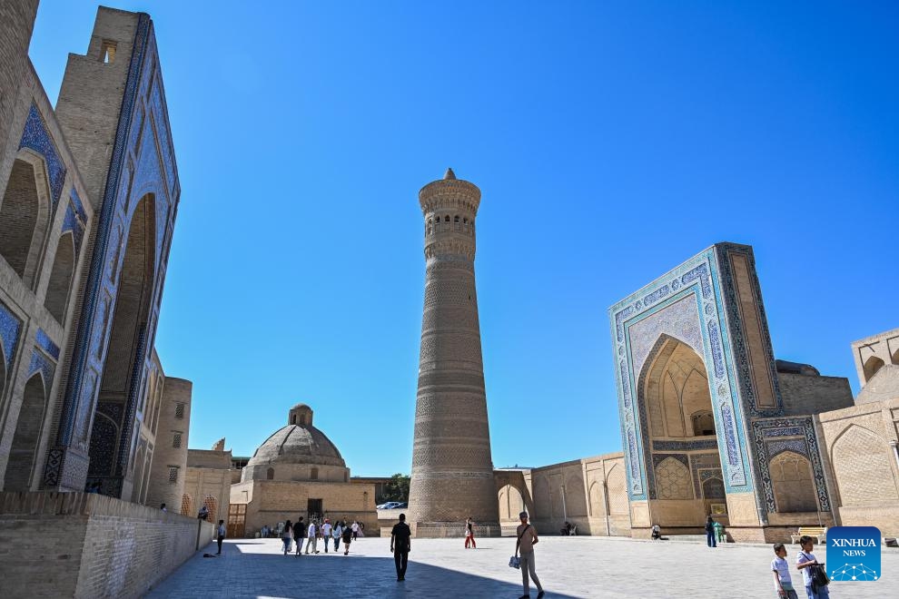 This photo taken on Aug. 29, 2024 shows the Kalyan Minaret in Bukhara, Uzbekistan. Bukhara, a prominent stop on the ancient Silk Route, is known as one of the oldest cities in Central Asia. (Photo: Xinhua)