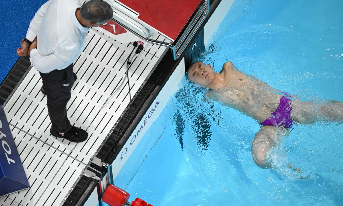 Guo Jincheng competes during the men's 100m freestyle - S5 final on August 30, 2024.  Photo: VCG