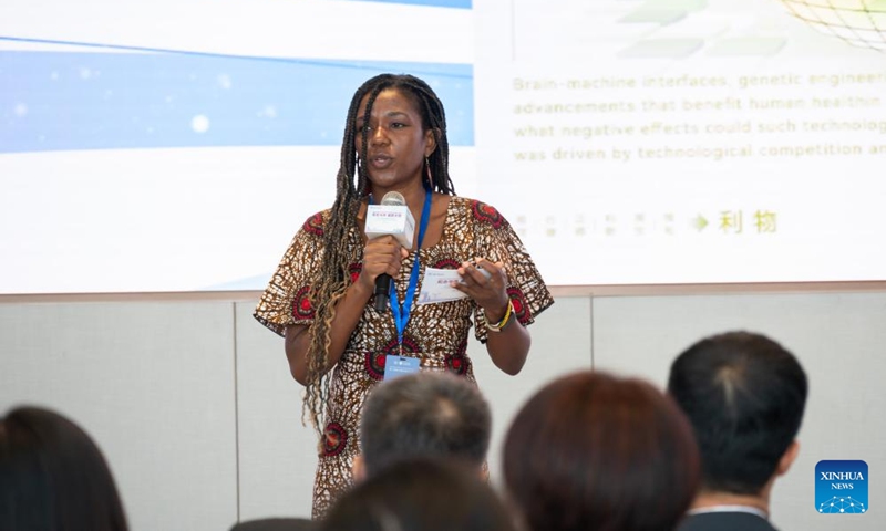 Jenipher Asiimwe speaks at the main forum of the second Tsinghua Global Youth Dialogue held in Tsinghua University in Beijing, capital of China, Aug. 29, 2024. Photo: Xinhua