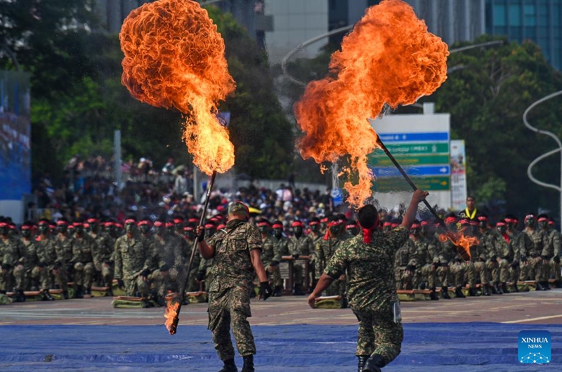 Malaysian soldiers perform at the celebration event marking the country's 67th anniversary of independence in Putrajaya, Malaysia, Aug. 31, 2024. Malaysia marked the 67th anniversary of independence on Saturday, with a huge public turnout at the administration center of Putrajaya to mark the National Day. Photo: Xinhua