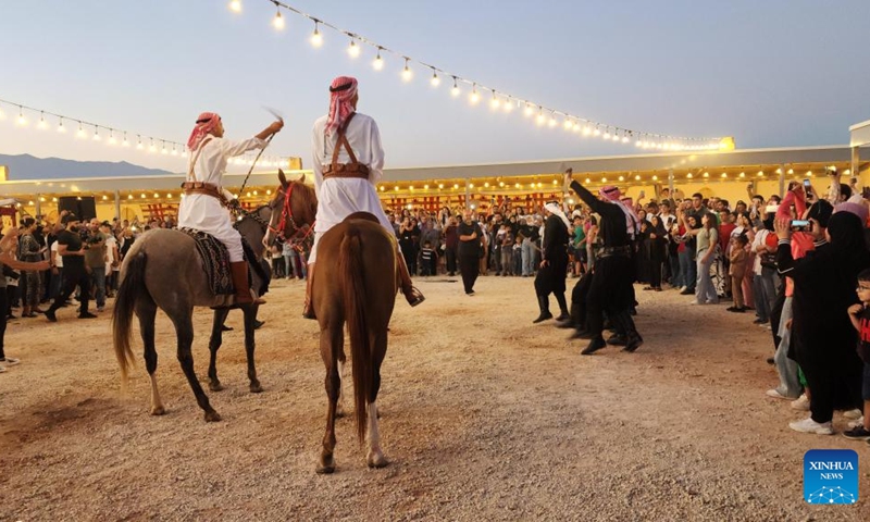 People play folkloric horse dances at an agricultural fair in Baalbek, Lebanon, on Aug. 30, 2024. Lebanese agricultural products and handicrafts, as well as many artistic activities, were displayed here on Saturday. Photo: Xinhua