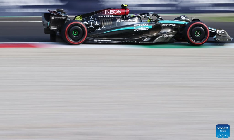 Mercedes' British driver Lewis Hamilton competes during the qualifying session of the Formula 1 Italian Grand Prix at Monza Circuit, Italy, Aug. 31, 2024. Photo: Xinhua