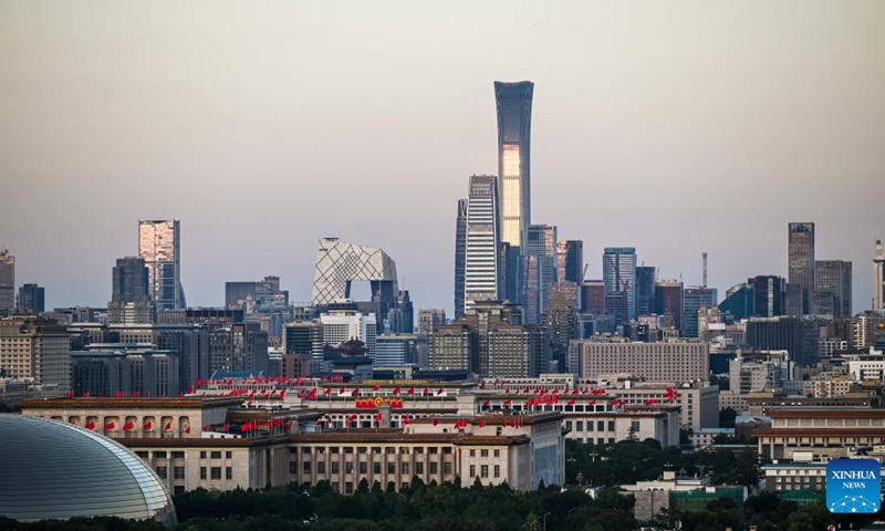 This photo taken on Sept. 2, 2024 shows the skyline of the central business district (CBD) at dusk in Beijing, capital of China. (Photo: Xinhua)