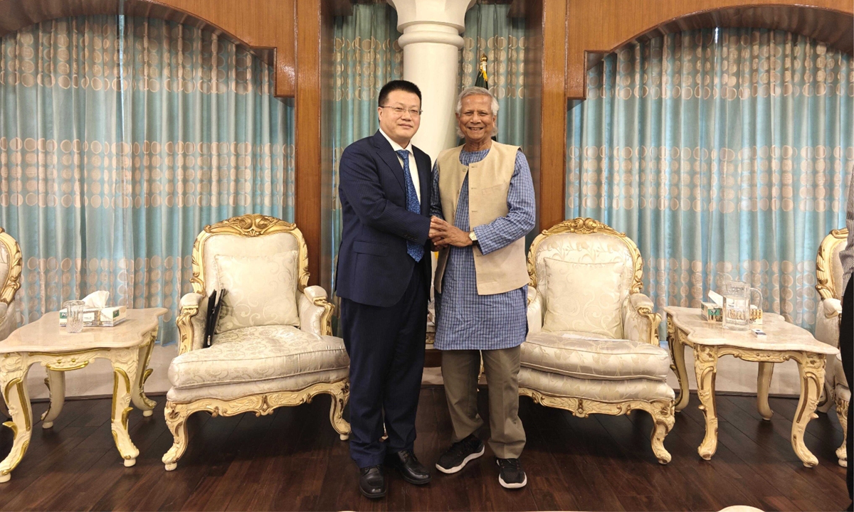 Yao Wen, Ambassador of China to Bangladesh, calls on Professor Muhammad Yunus, Chief Adviser of Interim Government of Bangladesh on August 25, 2024. Photo: Chinese Embassy in Bangladesh 