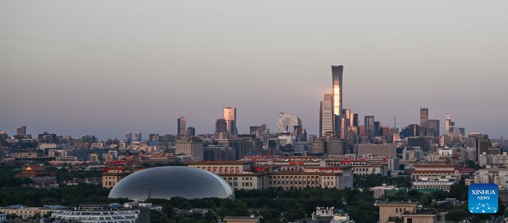 This photo taken on Sept. 2, 2024 shows the skyline of the central business district (CBD) at dusk in Beijing, capital of China. (Photo: Xinhua)