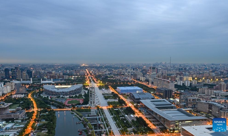 This photo taken on Sept. 3, 2024 shows a view of the China National Convention Center (R bottom), the National Stadium, also known as the Bird's Nest, and the National Aquatics Center, also known as the Water Cube, in Beijing, capital of China. The 2024 Summit of the Forum on China-Africa Cooperation (FOCAC) is scheduled to take place in Beijing from Sept. 4 to 6. (Photo: Xinhua)