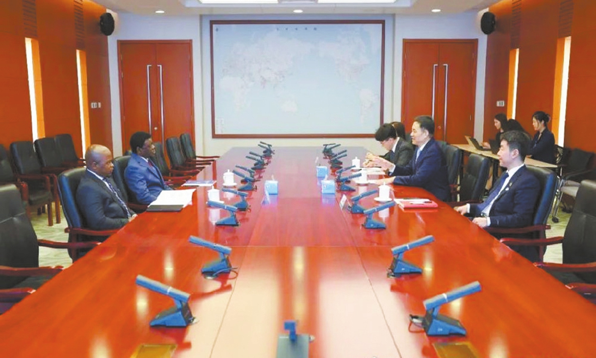 The Ambassador of Malawi to China, Allan Chintedza and Cheng Zhiqiang, chief cooperation officer at GEIDCO hold talks in Beijing, on August 29. Photo: geidco.org.cn