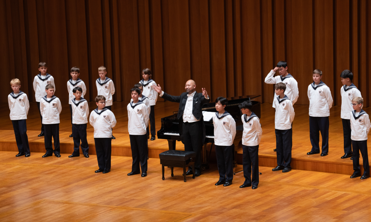 Jimmy Chiang Chi Bun and the boys from the Vienna Boys Choir’s Haydn Choir salute the audience during a concert in China in October 2024. Photo: Courtesy of Chen Hui