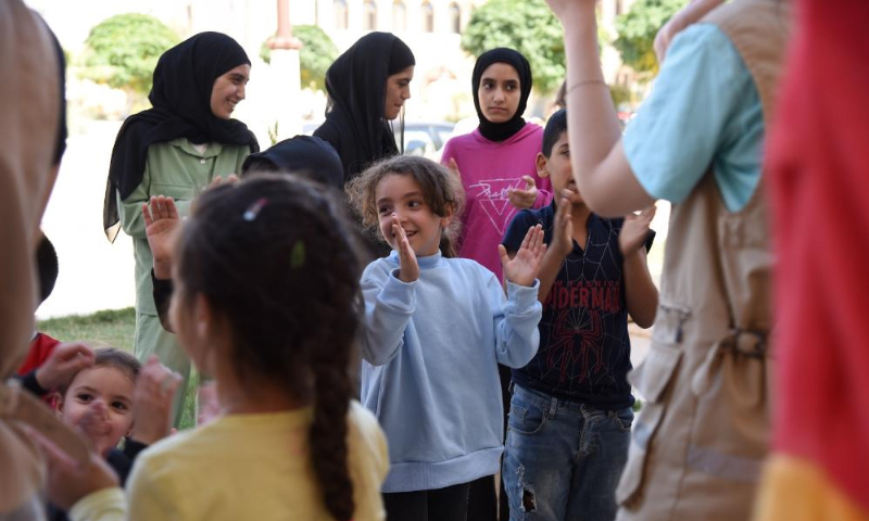 Lebanese take refuge at a monastery in Syria's central Homs province, Oct. 2, 2024. (Photo by Monsef Memari/Xinhua)