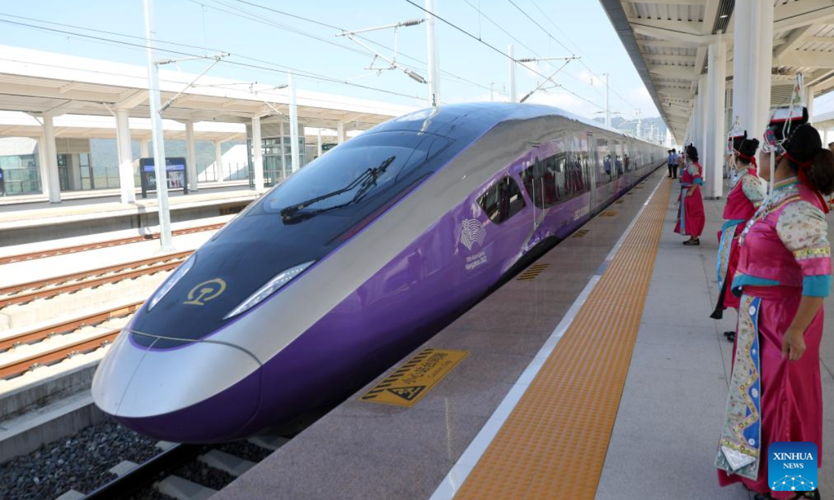 A bullet train arrives at Tongludong Railway Station of the Hangzhou-Wenzhou high-speed railway in Tonglu, east China's Zhejiang Province, Sep 6, 2024. Photo:Xinhua