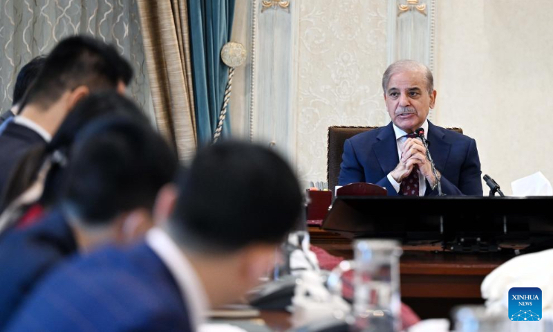 Pakistani Prime Minister Shehbaz Sharif speaks during an interview with Chinese media in Islamabad, capital of Pakistan on Oct. 2, 2024. The unique Chinese modernization serves as a model for Pakistan to promote economic development, Pakistani Prime Minister Shehbaz Sharif has said, extending congratulations on the 75th anniversary of the founding of the People's Republic of China. (Photo by Ahmad Kamal/Xinhua)