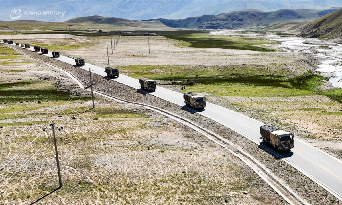 Vehicles attached to a brigade of the Chinese PLA Xizang Military Command conduct long-distance maneuver training on August 17, 2024. Photo:China Military