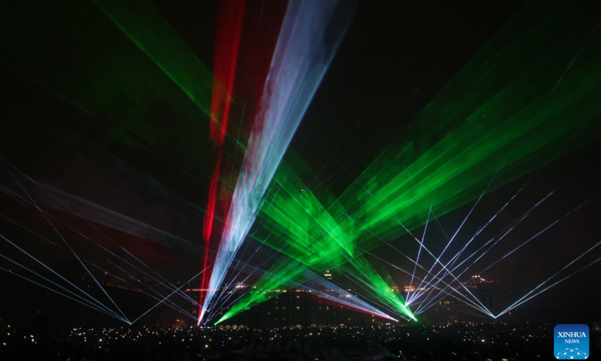 A light show is staged to celebrate Mexico's Independence Day, in Mexico City, Mexico, Sep 15, 2024. Mexico marks its annual Independence Day on Sep 16. Photo:Xinhua