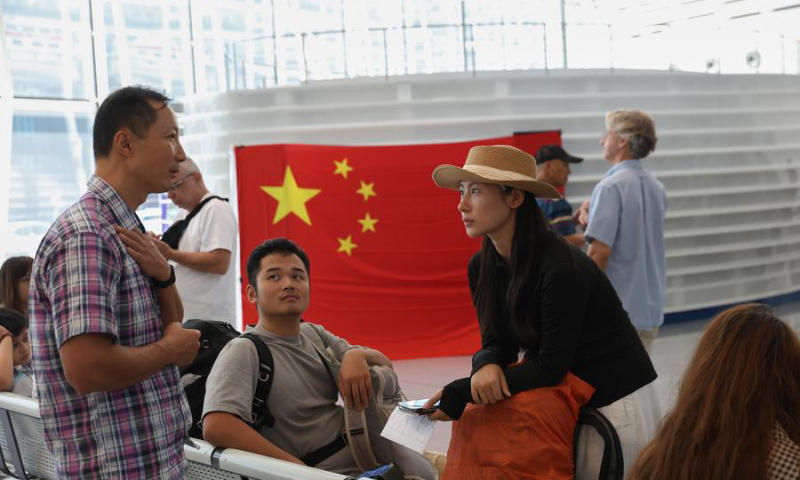 Chinese citizens evacuated from Lebanon are seen at the Port of Limassol, Cyprus, on Oct. 1, 2024. (Xinhua/Li Jing)