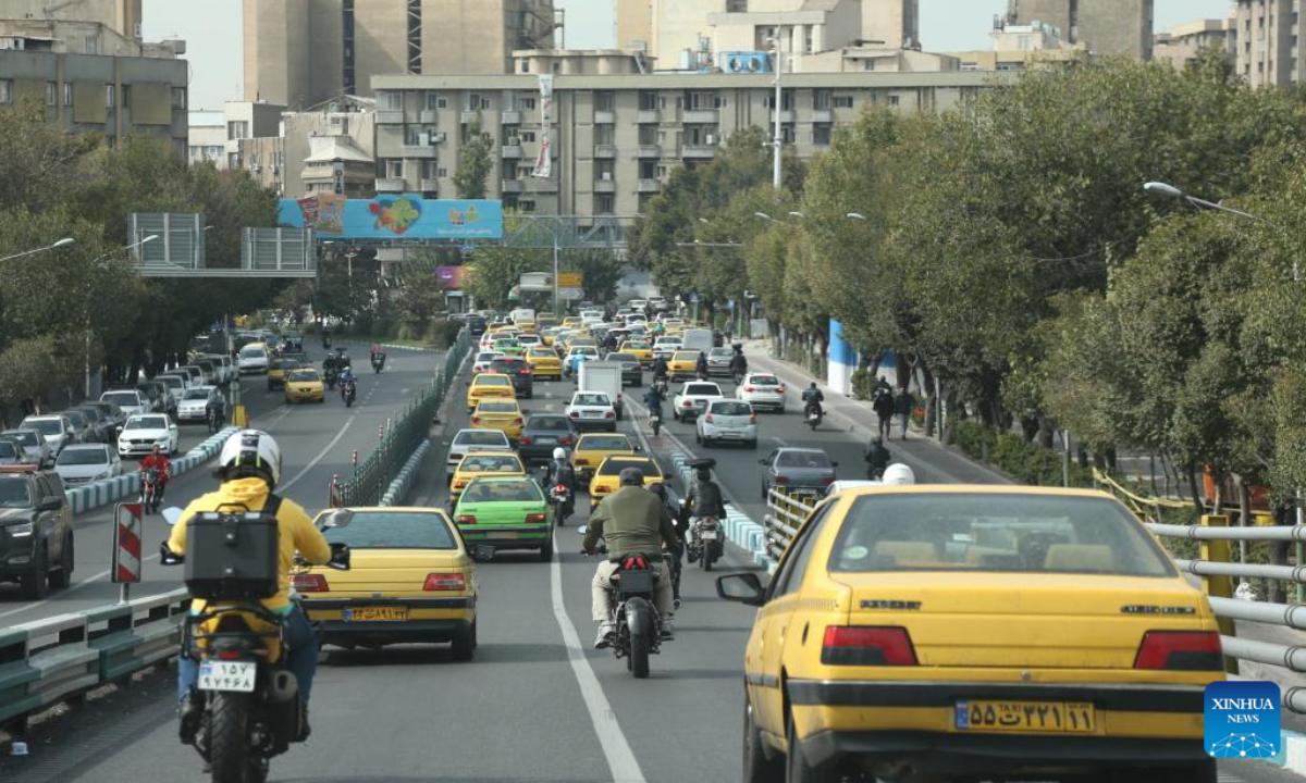 This photo taken on Oct. 26, 2024 shows a street view in Tehran, Iran. Iran's air defense headquarters successfully countered the Israeli attack, which resulted in 