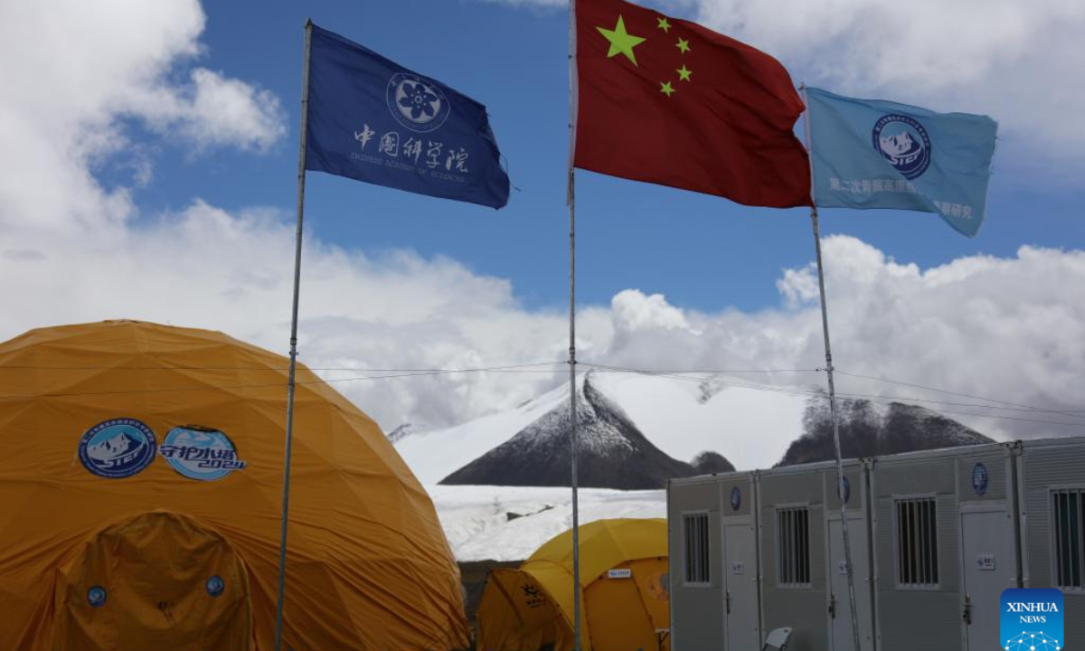 This photo shows a Chinese scientific expedition base camp, located 2 to 3 km from the end of No. 10 glacier of the Purog Kangri Glacier in southwest China's Xizang Autonomous Region, Sep 4, 2024. Photo:Xinhua