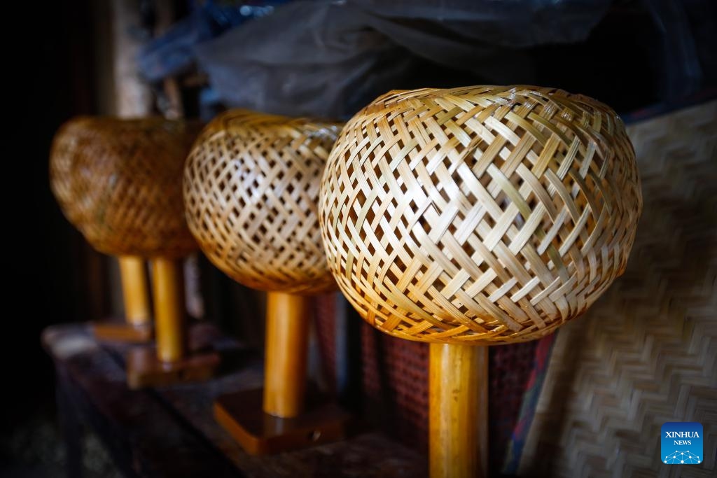 Finished bamboo products are displayed in the Green Golden Bamboo workshop in Addis Ababa, Ethiopia, Aug. 10, 2024. (Photo: Xinhua)