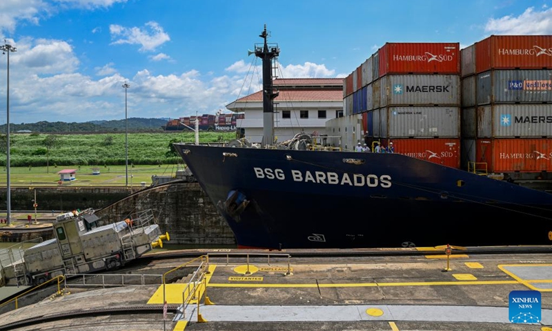 A cargo vessel sails through the Miraflores Locks on the Panama Canal near Panama City, Panama, Aug. 28, 2024. The Panama Canal, connecting the Pacific and Atlantic Oceans, spans over 80 kilometers and is one of the world's most important trade waterways. The Panama Canal officially opened on Aug. 15, 1914. This year marks the 110th anniversary of its inauguration. Photo: Xinhua