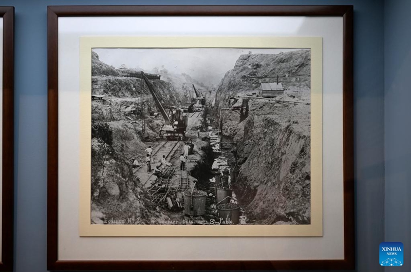 A file photo displayed at the Panama Canal museum shows the Panama Canal under construction in the late 19th century, in Panama City, Panama, Aug. 23, 2024. The Panama Canal, connecting the Pacific and Atlantic Oceans, spans over 80 kilometers and is one of the world's most important trade waterways. The Panama Canal officially opened on Aug. 15, 1914. This year marks the 110th anniversary of its inauguration. Photo: Xinhua