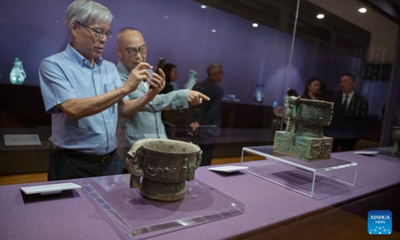 People visit an exhibition The Splendor of Chinese Bronzes: Masterpieces from the National Museum of China at Macao Museum of Art in Macao, south China, Sept. 6, 2024. The exhibition kicked off on Friday in Macao, showcasing more than 150 ancient bronzes from the collection of the National Museum of China. Photo: Xinhua