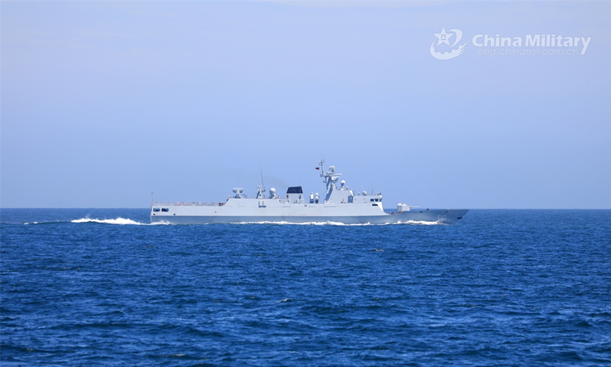 Vessel attached to a frigate flotilla with the navy under the Chinese PLA Eastern Theater Command maneuvers to the designated area during a maritime training exercise on July 21, 2024. (eng.chinamil.com.cn/Photo by Ren Wei)